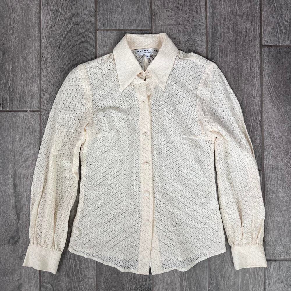 Trina turk cream sheer button down blouse